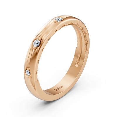 Rose gold ring with curved design and lab diamonds