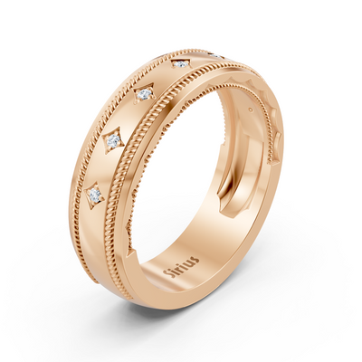 Bague en or rose avec diamants de laboratoire sertis en forme d'étoile