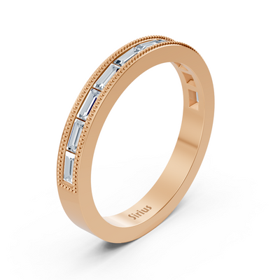 Rose gold ring with channel setting and round cut lab diamonds