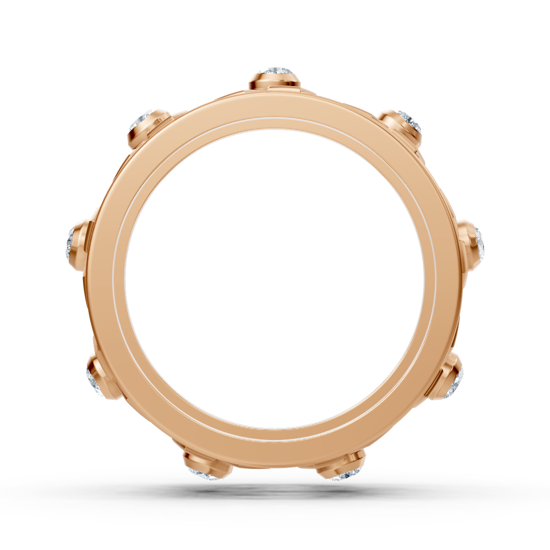 14K rose gold ring with 8 lab diamonds in bezel setting