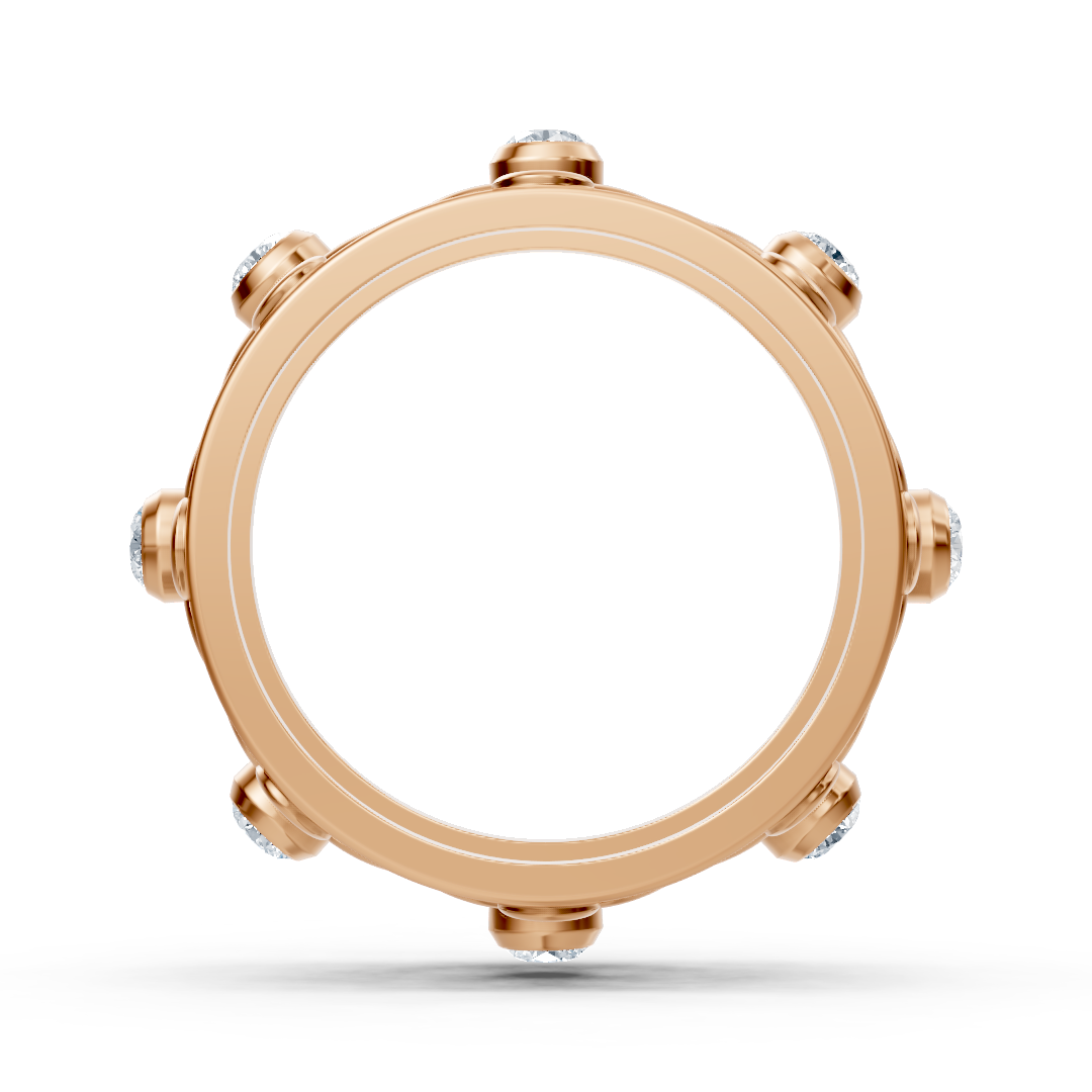 14K rose gold ring with 8 lab diamonds in bezel setting