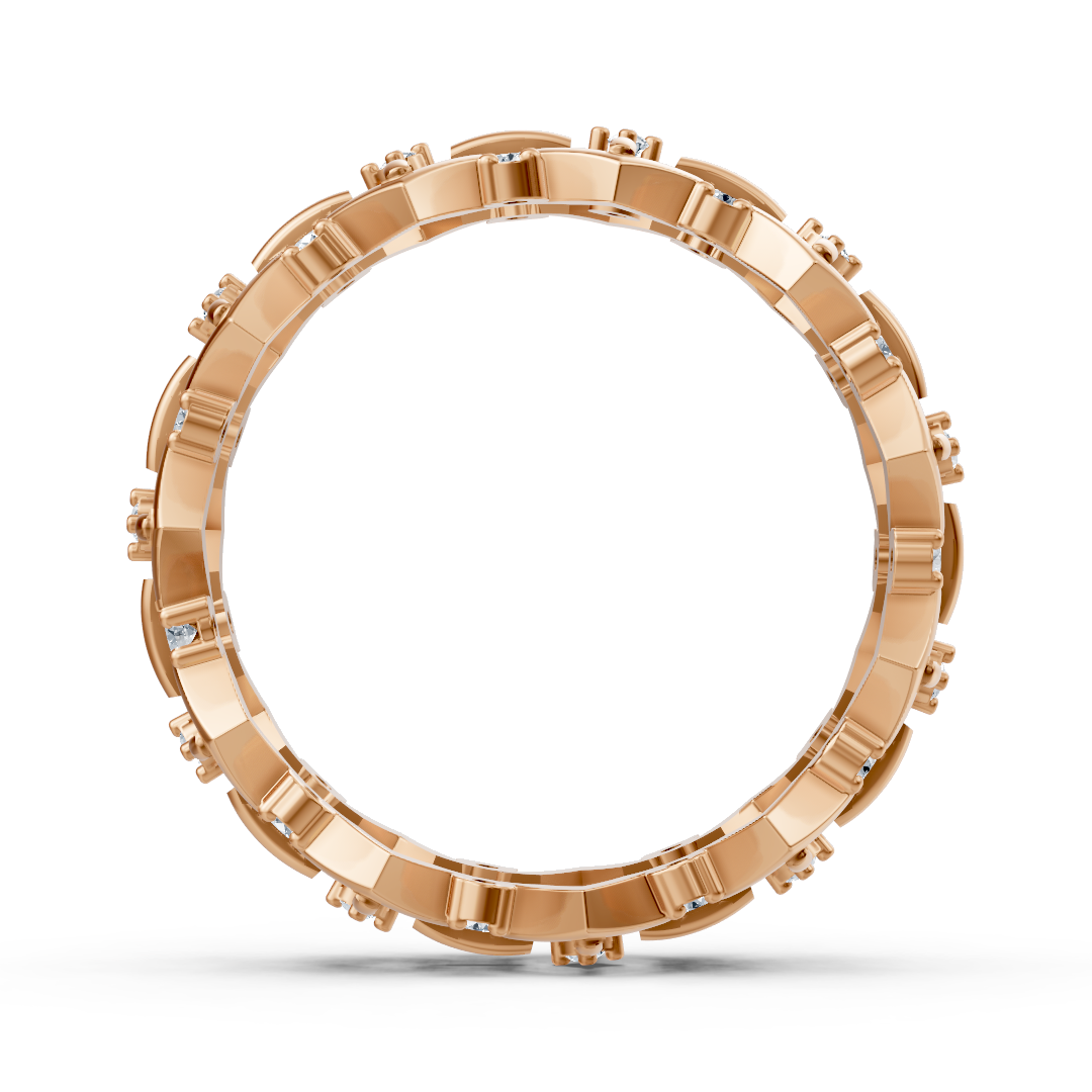 Bague géométrique en or rose avec 33 diamants de laboratoire en deux tailles