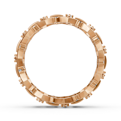 Bague géométrique en or rose avec 33 diamants de laboratoire en deux tailles