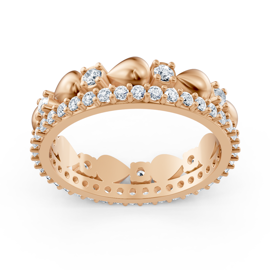 Bague romantique en or rose avec motif cœur et 49 diamants de laboratoire