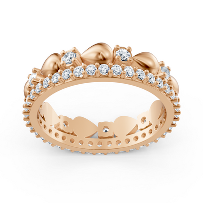 Bague romantique en or rose avec motif cœur et 49 diamants de laboratoire