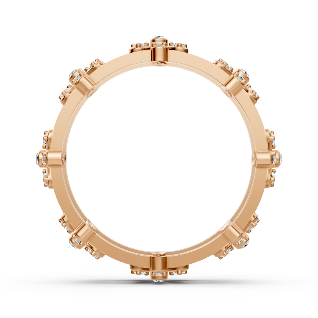 Bague en diamant rose doré avec structure florale et diamants de laboratoire