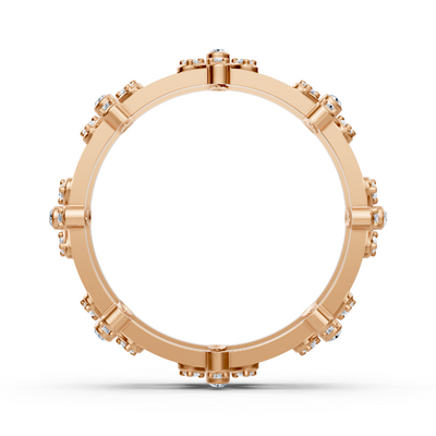 Bague en diamant rose doré avec structure florale et diamants de laboratoire