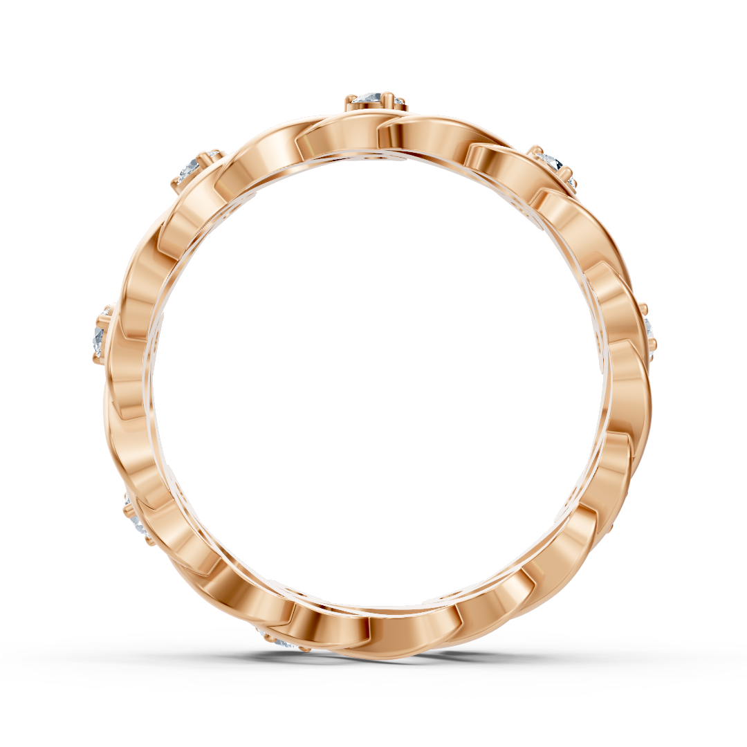 Rose gold ring with wave texture and lab diamonds