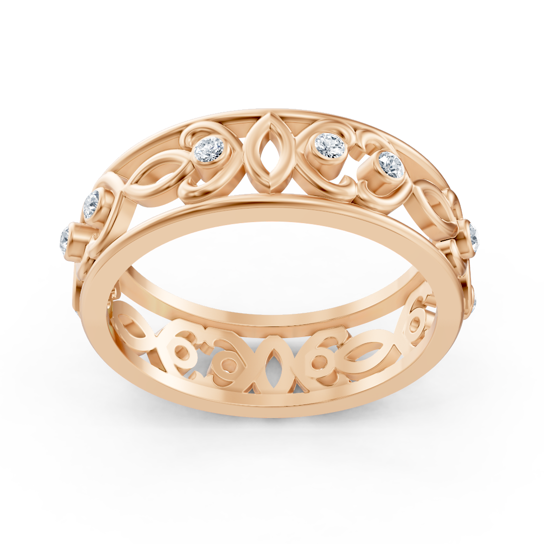 Rose gold ring with floral decoration and lab diamonds