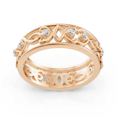 Rose gold ring with floral decoration and lab diamonds