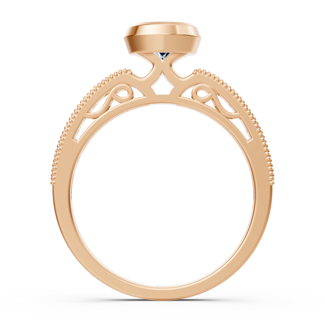 Rose gold ring with bezel setting, ornament details and lab diamond