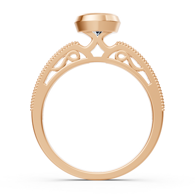 Rose gold ring with bezel setting, ornament details and lab diamond