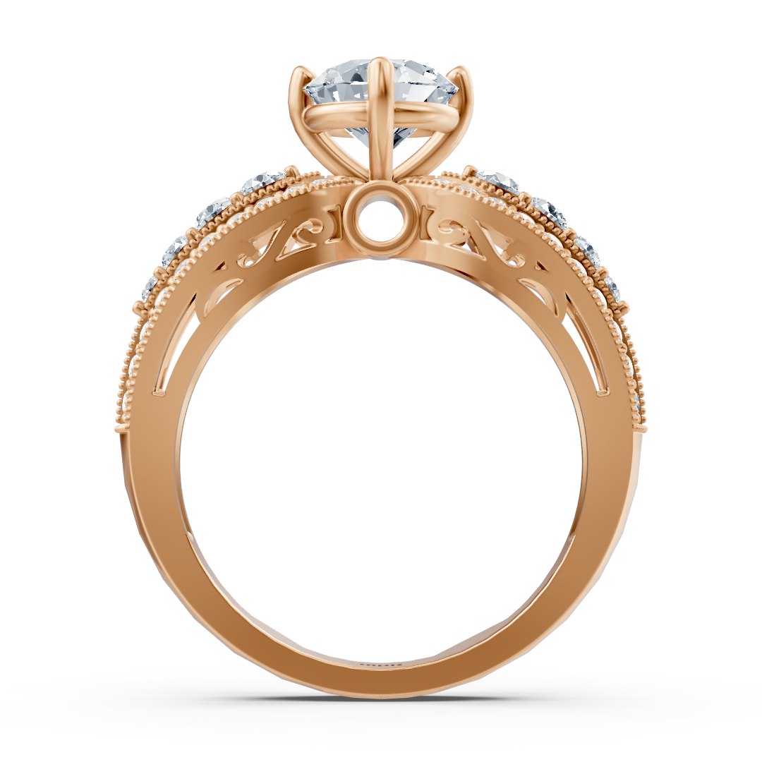 Rose gold ring in antique style with lab diamond and white topaz