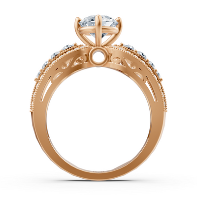 Rose gold ring in antique style with lab diamond and white topaz