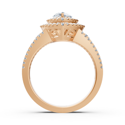 Rose gold ring with pear white topaz and lab-grown diamonds in pavé style