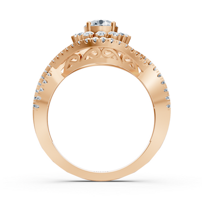 Rose gold ring with X design and lab-grown diamond setting 