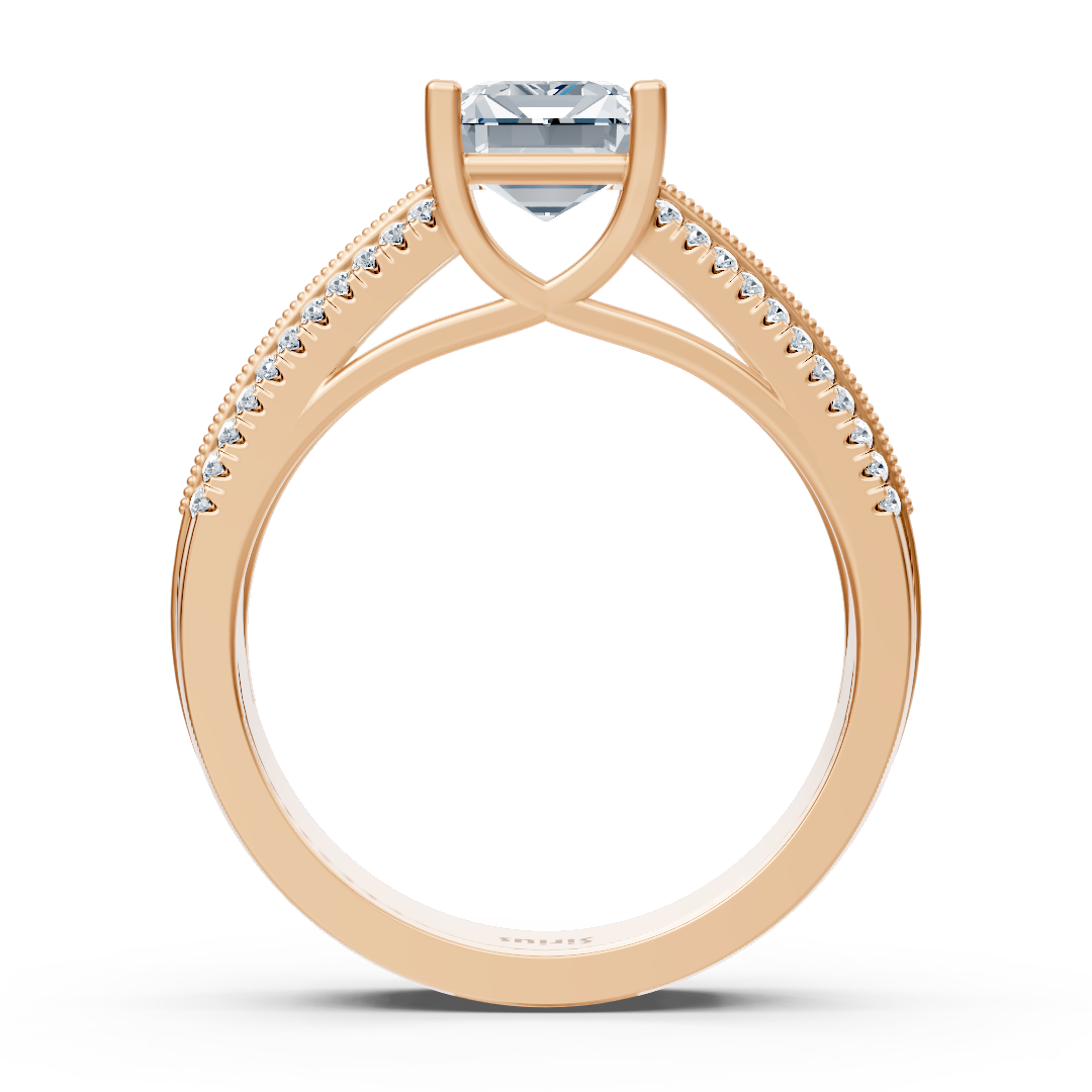 Rose Altın yüzük, Sekizgen Beyaz Topaz ve laboratuvarda yetiştirilmiş elmaslarla - Geniş tasarım - Rosy Lab Diamonds’tan yüksek kaliteli Mücevher