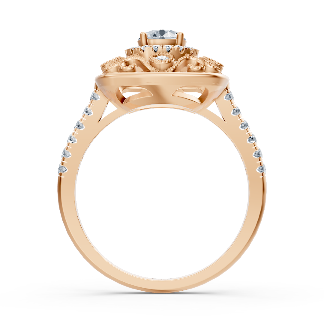 خاتم من الذهب الوردي بأسلوب الباروك مع ألماس مُنتَج في المختبر - مجوهرات فاخرة من Rosy Lab Diamonds