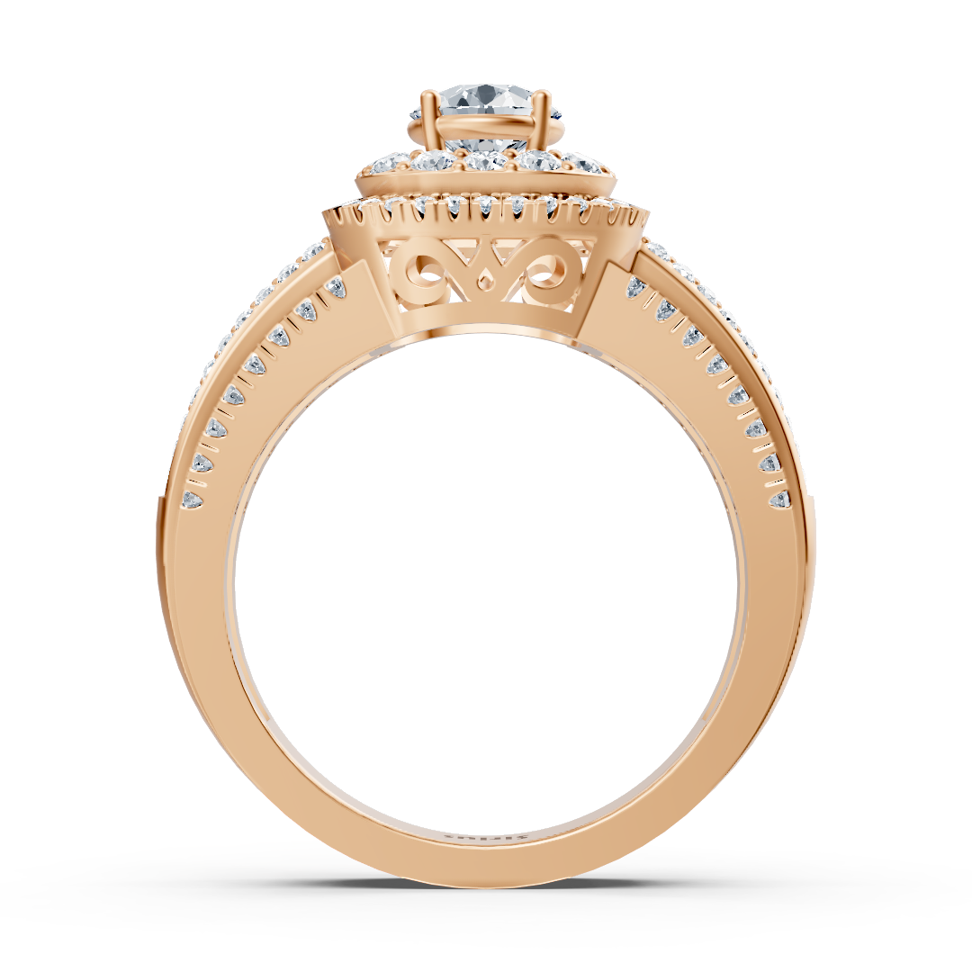 Bague en Or Rose avec un Diamant central et un double serti pavé – Bijoux haut de gamme de Rosy Lab Diamonds