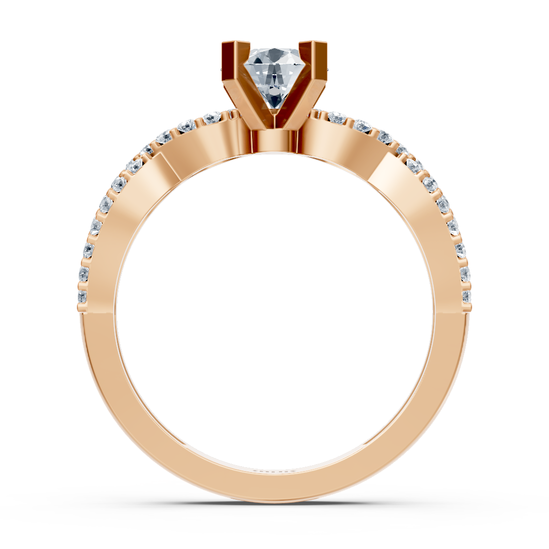 Bague en or rose avec diamant rond et topazes blanches pavées