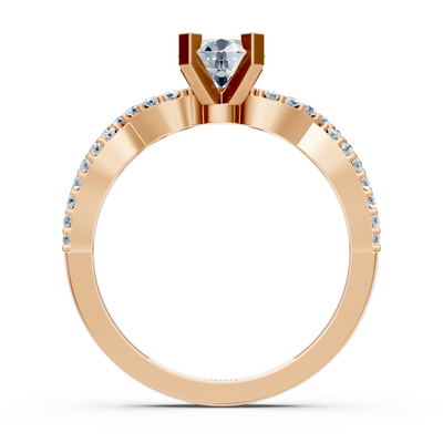 Bague en or rose avec diamant rond et topazes blanches pavées