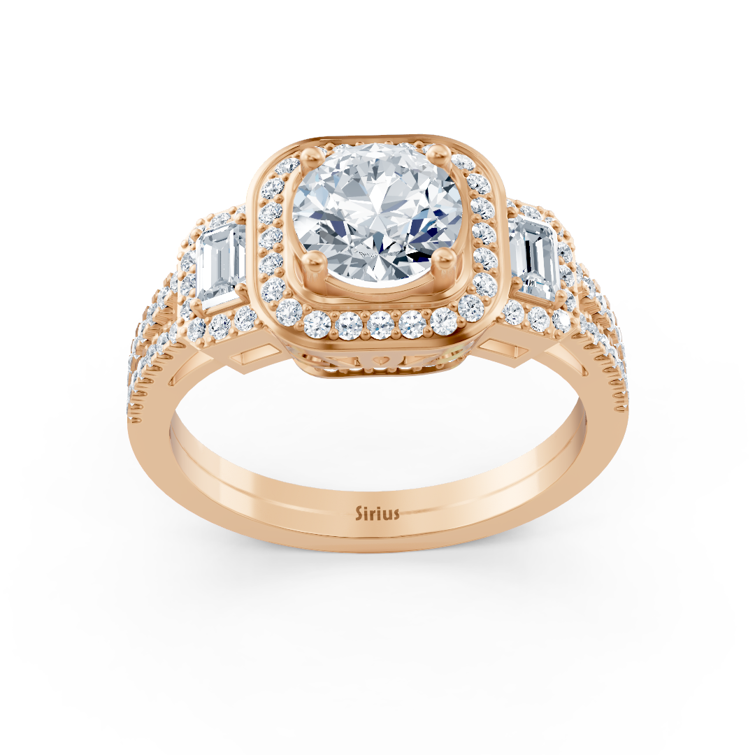 Bague en or rose avec diamant rond et topaze taille émeraude