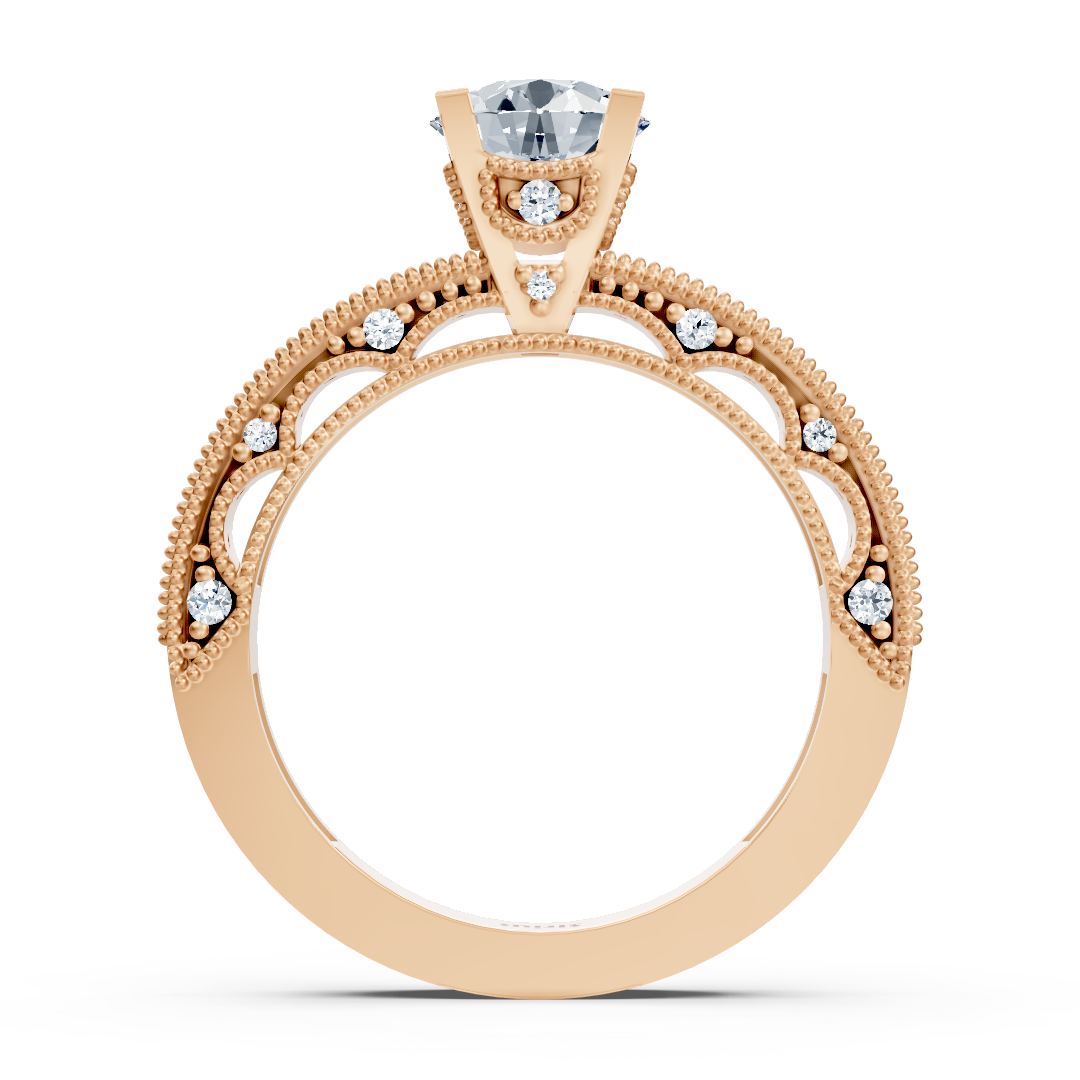 Bague en or rose avec diamants de laboratoire et topaze blanche de style vintage