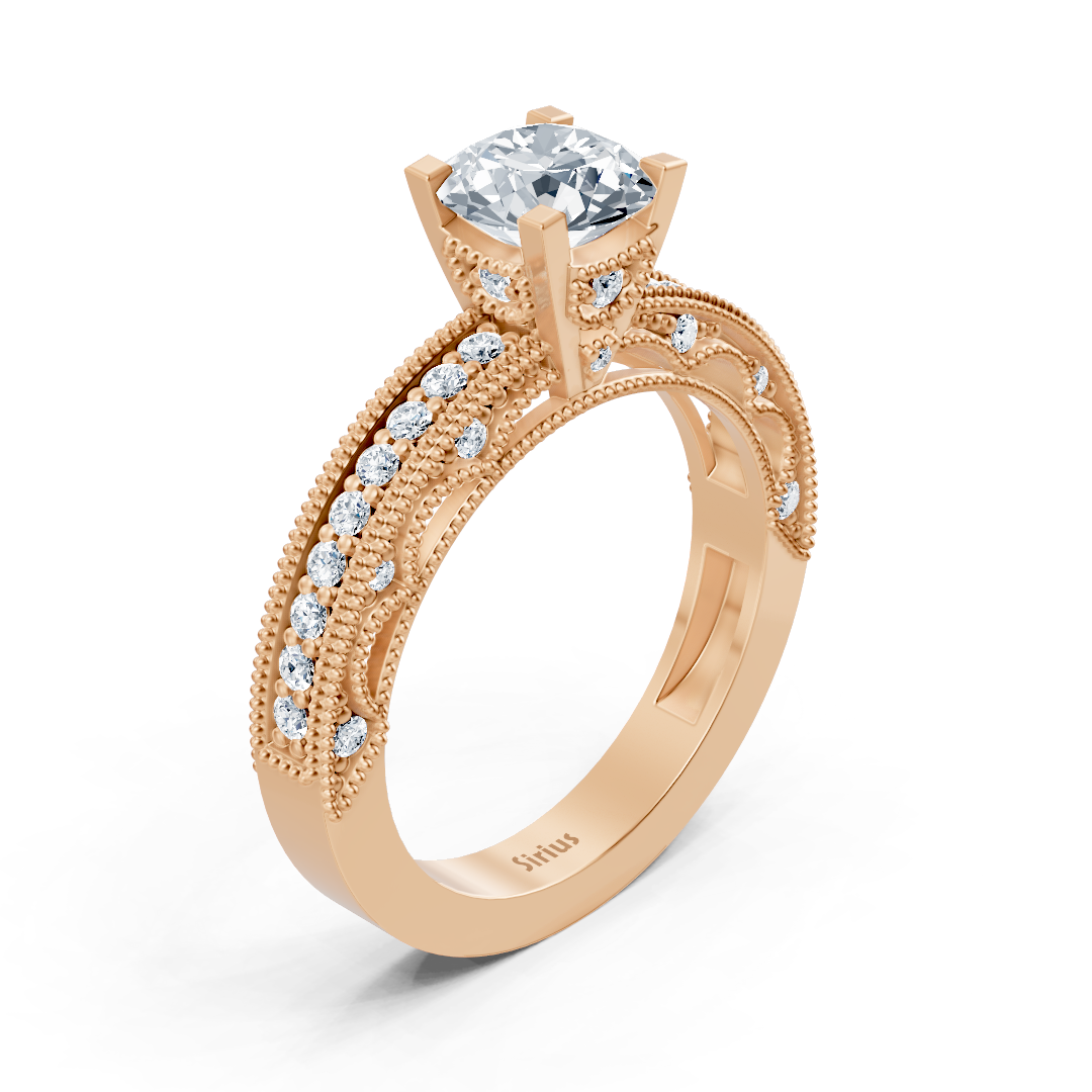 Bague en or rose avec diamants de laboratoire et topaze blanche de style vintage