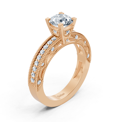 Bague en or rose avec diamants de laboratoire et topaze blanche de style vintage