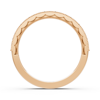 0.21 carat diamond half eternity ring with milgrain details in 14 carat rose gold