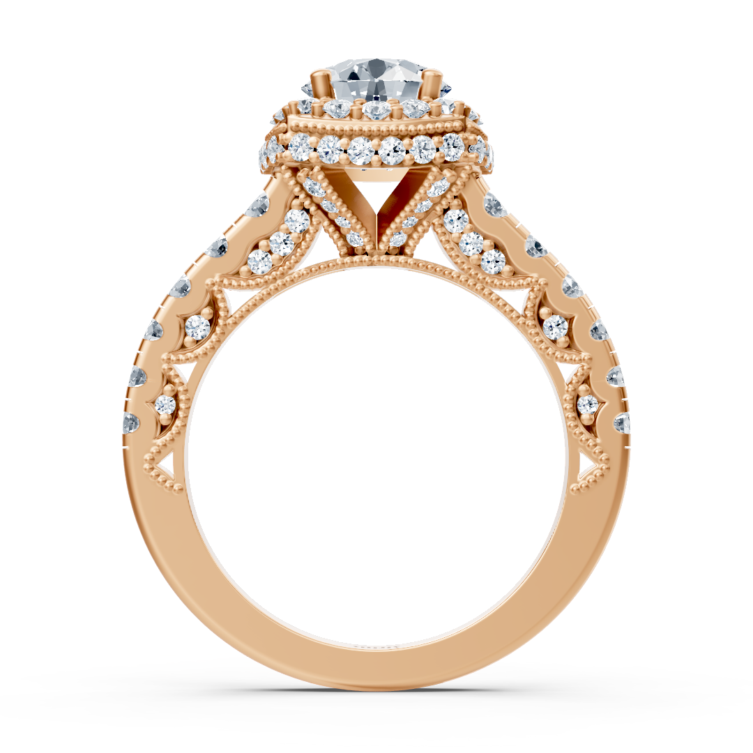 Vintage halo tasarımlı ve laboratuvar pırlantalı muhteşem pembe altın yüzük - Rosy Lab Diamonds’tan yüksek kaliteli Mücevher