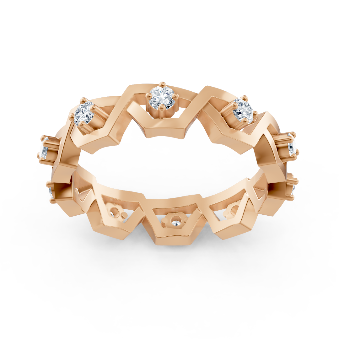 Bague en or rose 14K avec 35 diamants de laboratoire en sertissage griffes