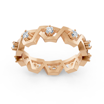 Bague en or rose 14K avec 35 diamants de laboratoire en sertissage griffes