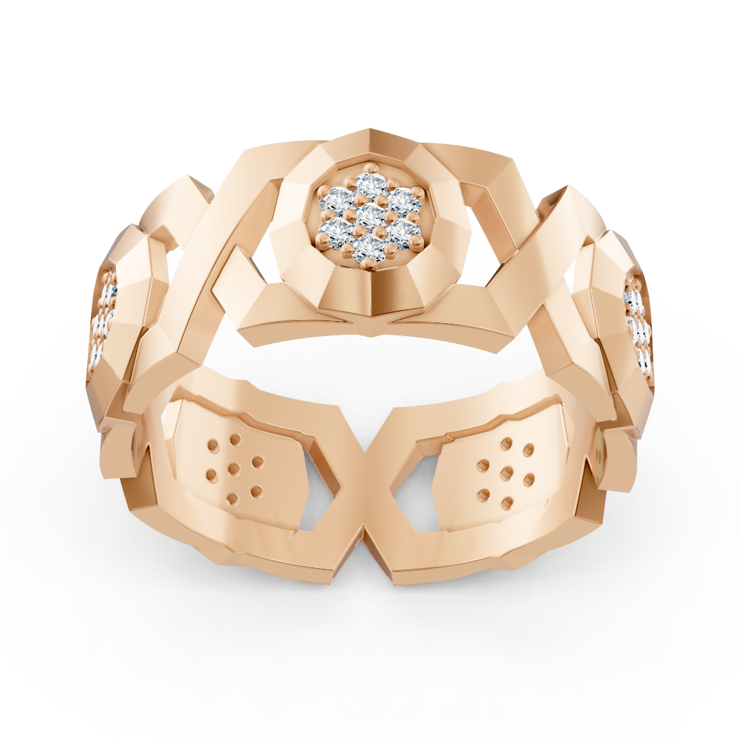 Bague en or rose 14K avec 35 diamants de laboratoire en sertissage griffes