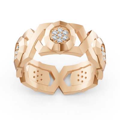 Bague en or rose 14K avec 35 diamants de laboratoire en sertissage griffes