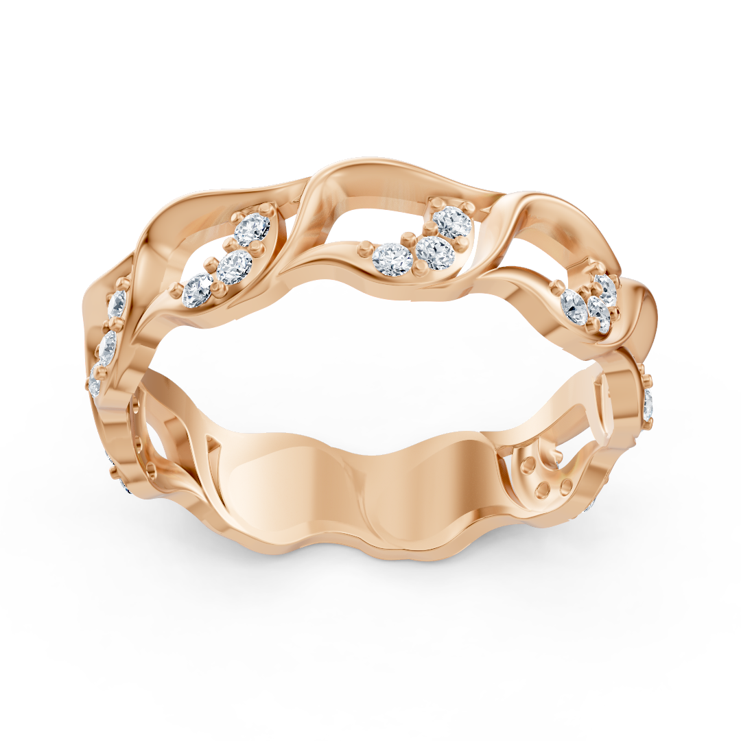 14K rose gold ring with 21 lab diamonds in prong setting