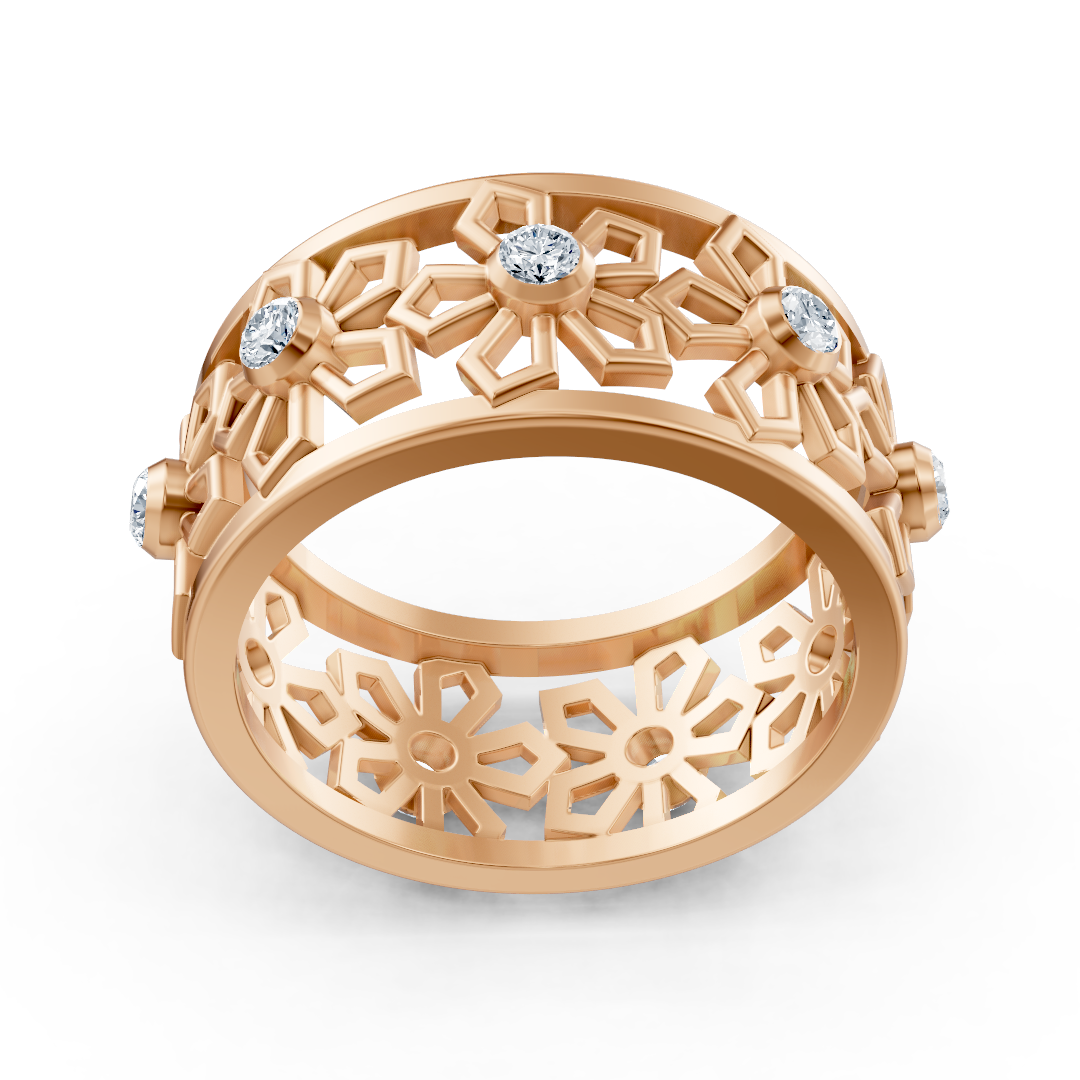 Bezel montajında 8 laboratuvar elması bulunan 14 ayar pembe altın yüzük - Rosy Lab Diamonds’ın yüksek kaliteli Mücevher ürünü