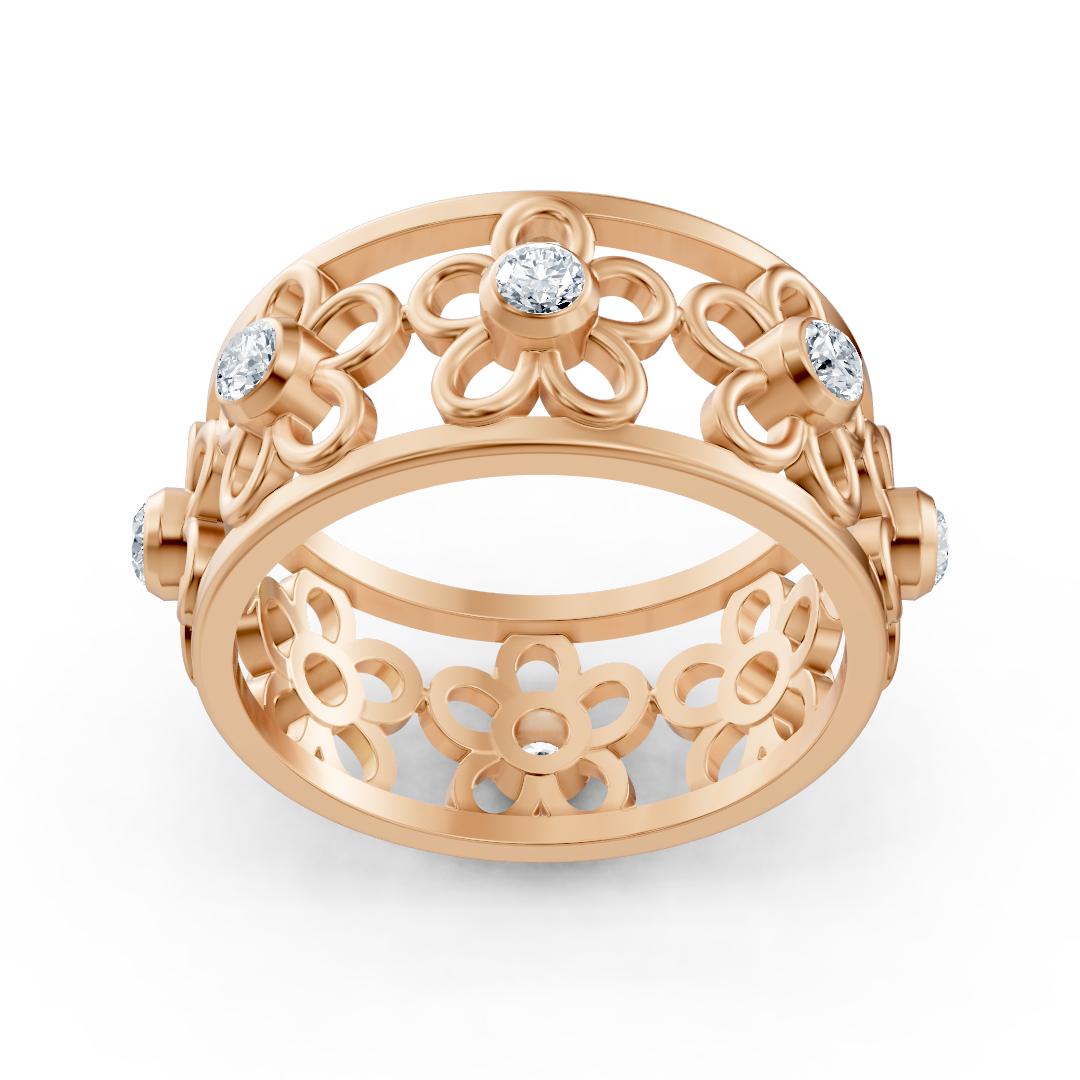 14K rose gold ring with 8 lab diamonds in bezel setting
