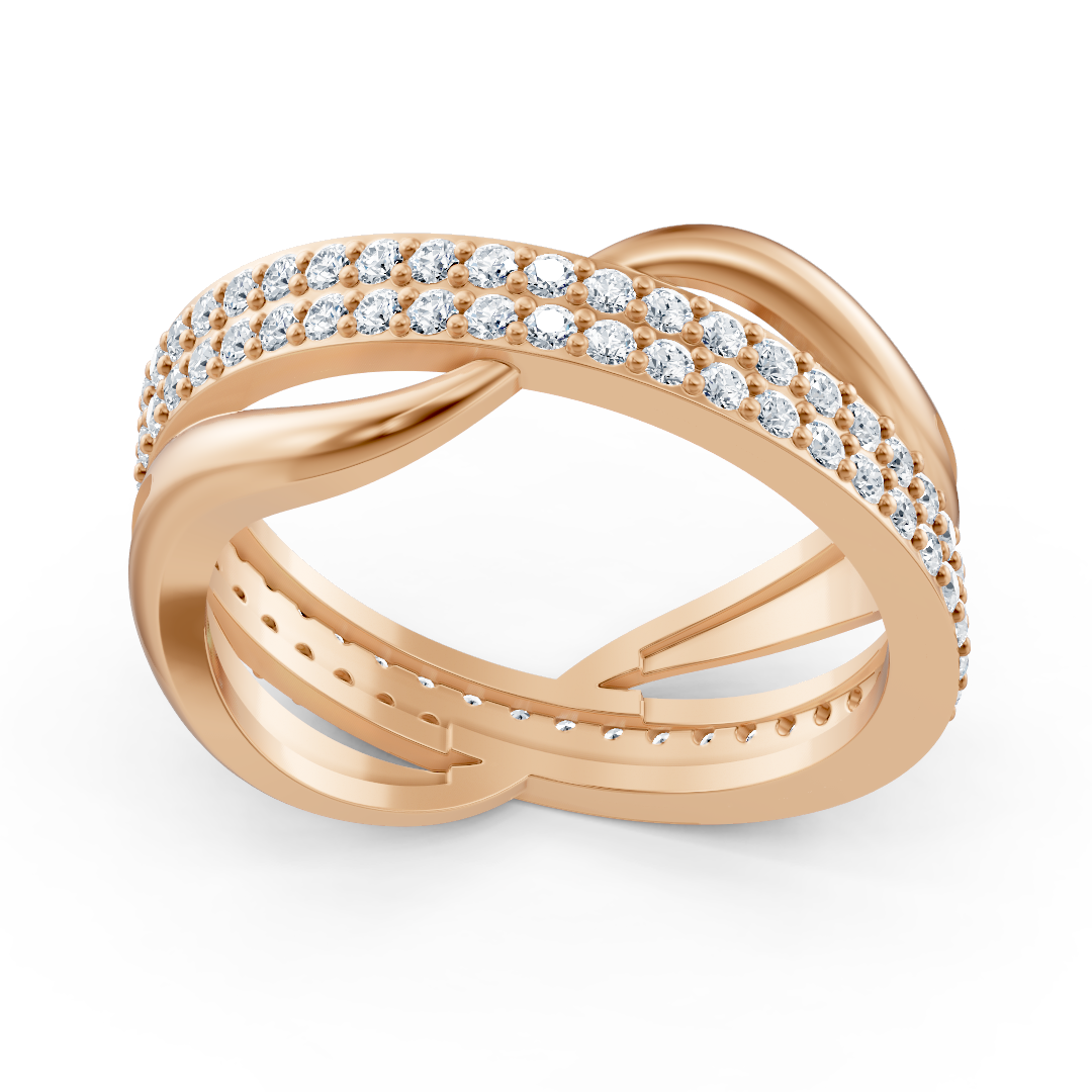Rose gold ring in a wave design with 90 lab-grown diamonds - high-quality Jewelry from Rosy Lab Diamonds