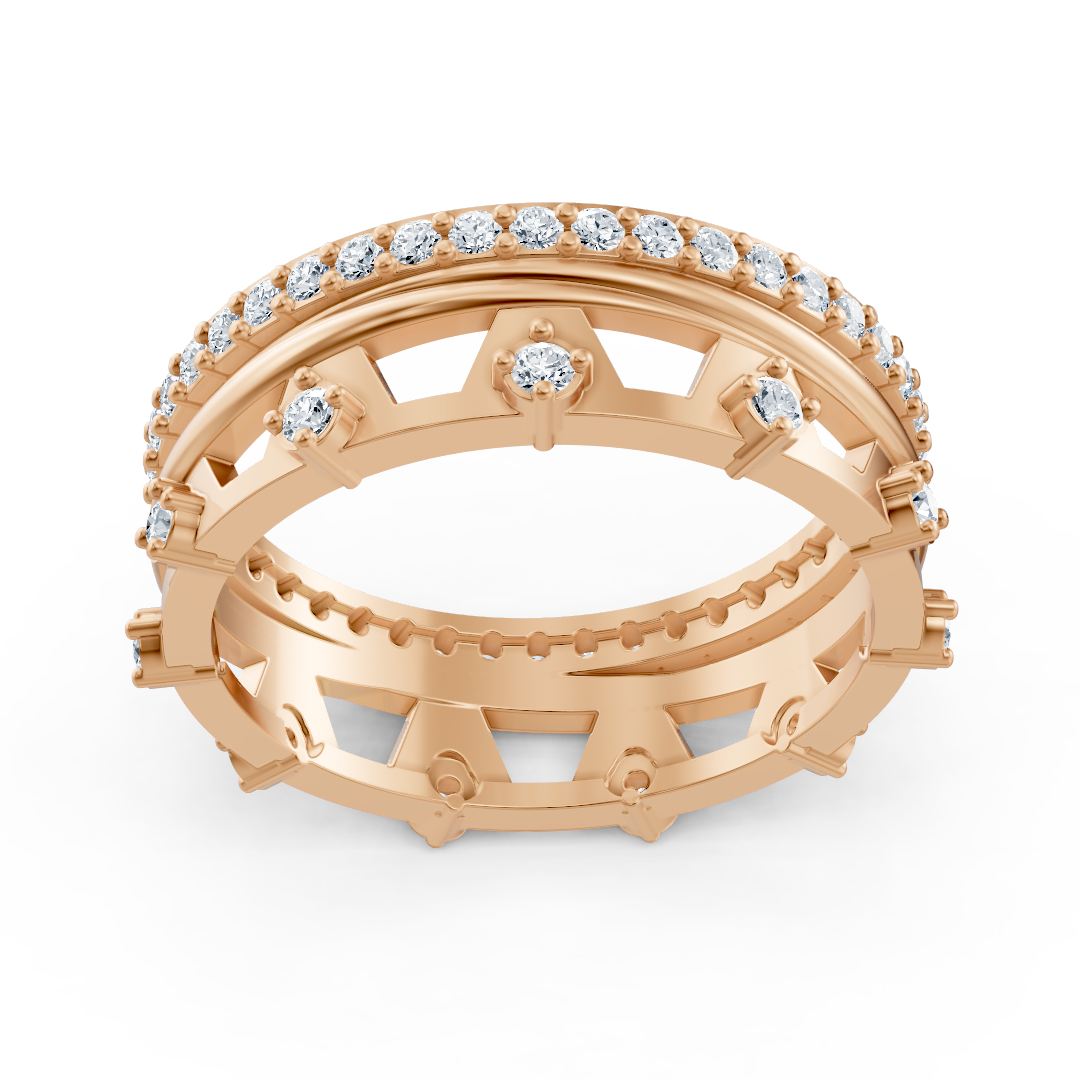 Bague architecturale en or rose avec diamants de laboratoire en deux tailles