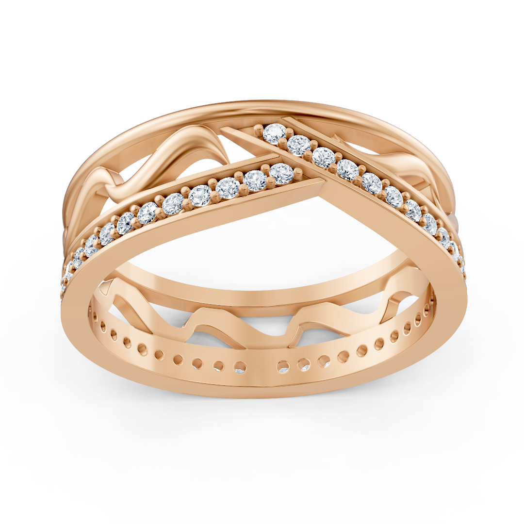 Bague en or rose avec une structure ondulée ludique et 48 diamants de laboratoire