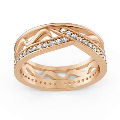 Bague en or rose avec une structure ondulée ludique et 48 diamants de laboratoire