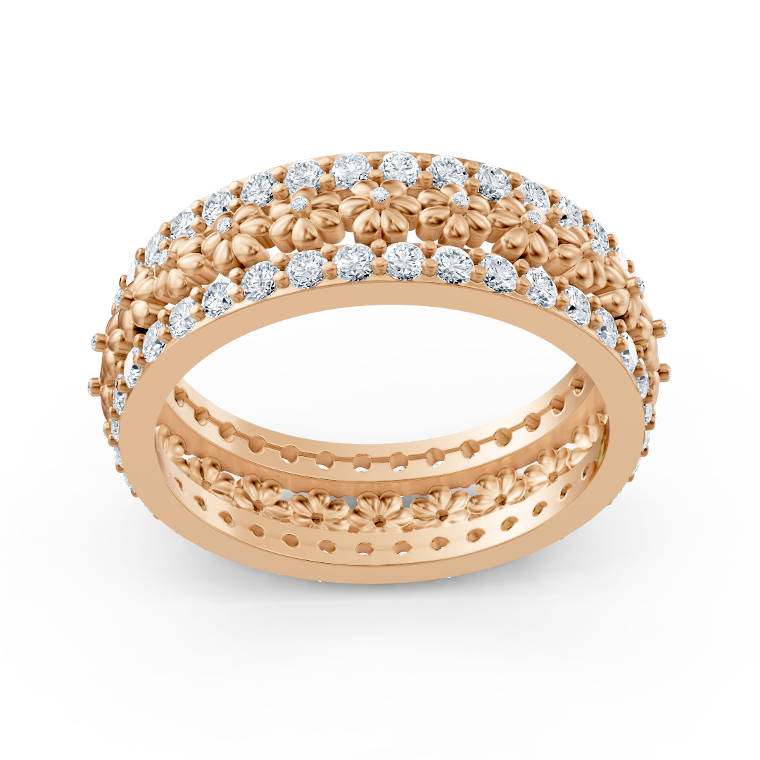 Rose gold ring with a floral design and 72 lab-grown diamonds—high-quality Jewelry from Rosy Lab Diamonds