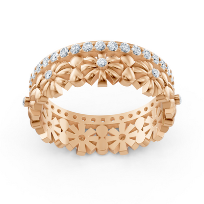 Bague en or rose avec gravure florale et 47 diamants de laboratoire