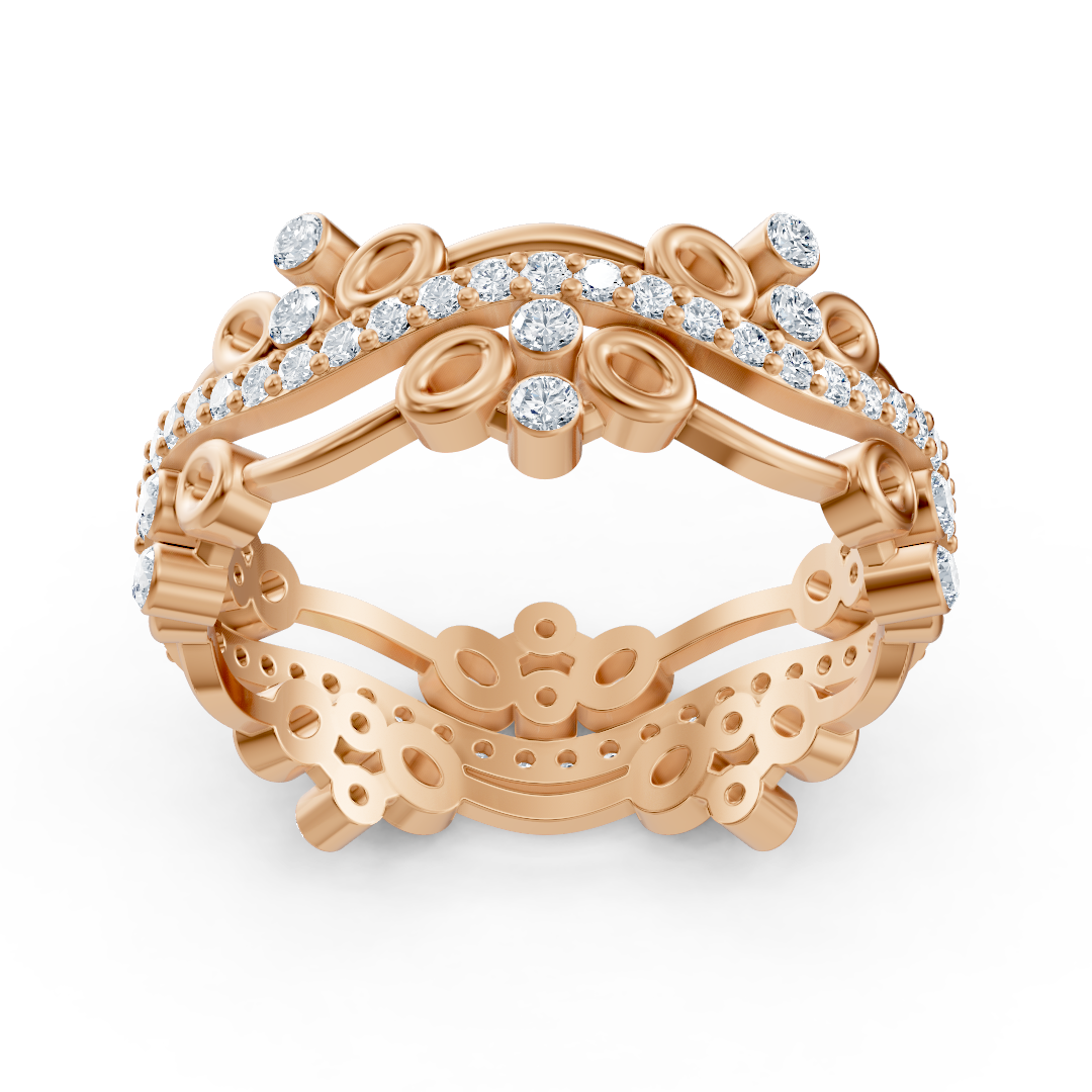 Bague en or rose avec accents floraux et diamants cultivés en laboratoire