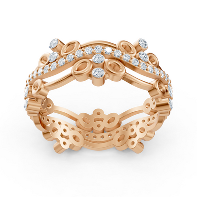 Bague en or rose avec accents floraux et diamants cultivés en laboratoire