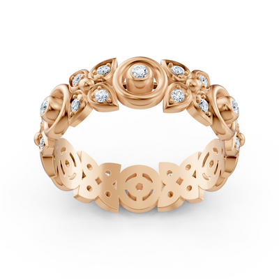 Bague en diamant rose doré avec structure florale et diamants de laboratoire