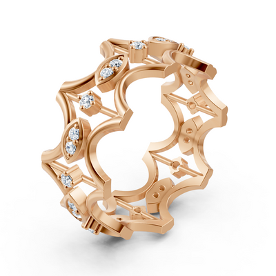 Open diamond ring in rose gold with floral elements – 0.272 carat