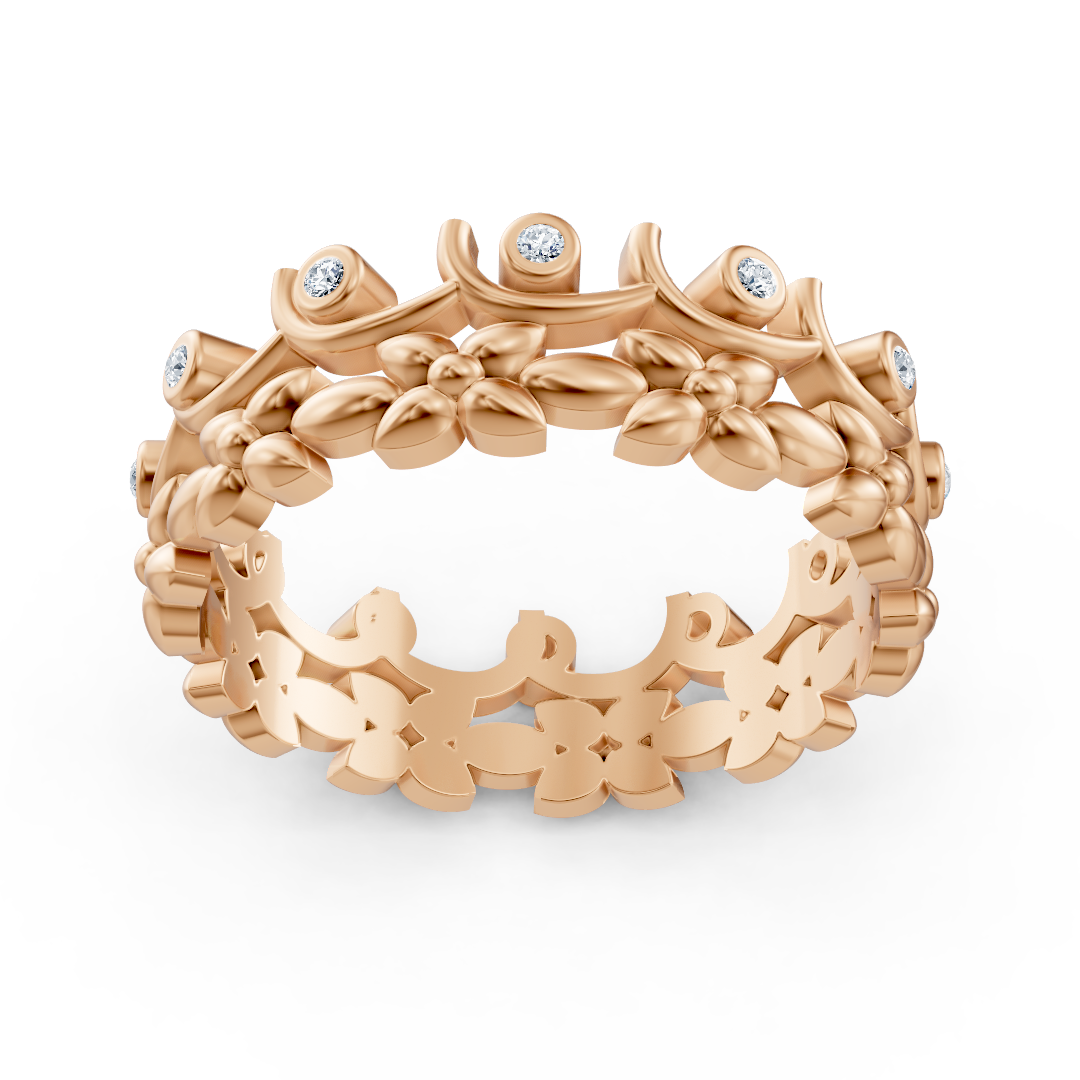 Floral Diamond Ring in Rose Gold with Bezel Setting - 0.072 Carat - high-quality Jewelry by Rosy Lab Diamonds
