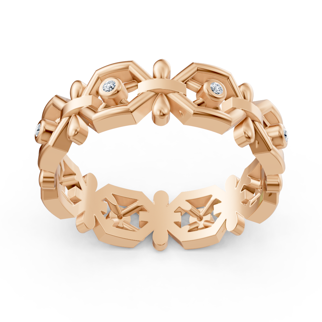 Rose gold ring with floral motifs and lab diamonds – 0.048 carat